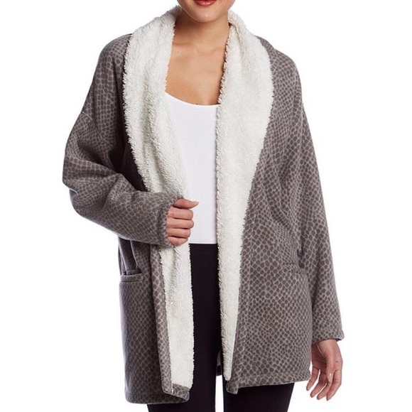 Hue Cozy Sherpa Fleece Cardigan Robe 